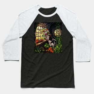 watercolor cow with garden and mixed flowers Baseball T-Shirt